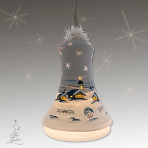 Large illuminated glass bell ornament - 7" in height - Glaswerks