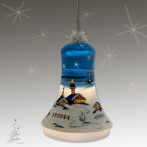 Large illuminated glass bell ornament - 7" in height - Glaswerks