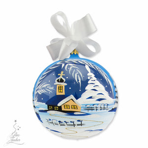 Glass Christmas Ornament - "Church in Alps" - medium sized