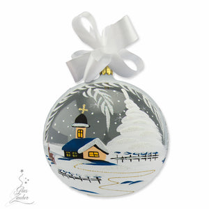 Glass Christmas Ornament - "Church in Alps" - medium sized